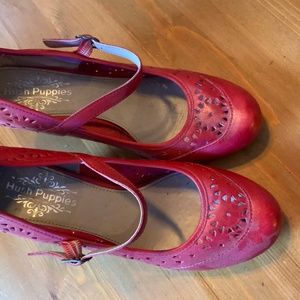 Hush Puppies Retro Red Leather Heel Shoes Size 8 Worn once